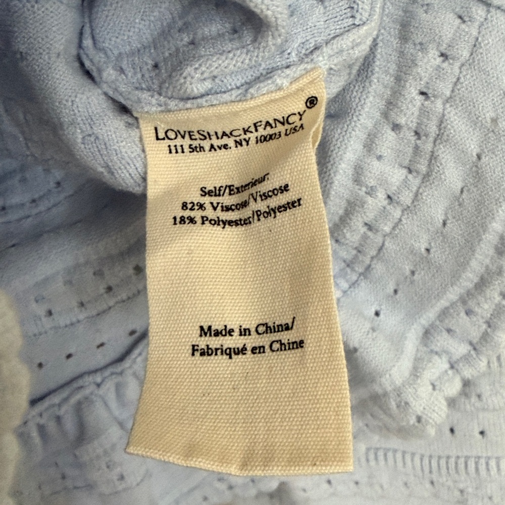 LoveShackFancy Light Blue Ruffle Cardigan, Rogan - Picture 6 of 7